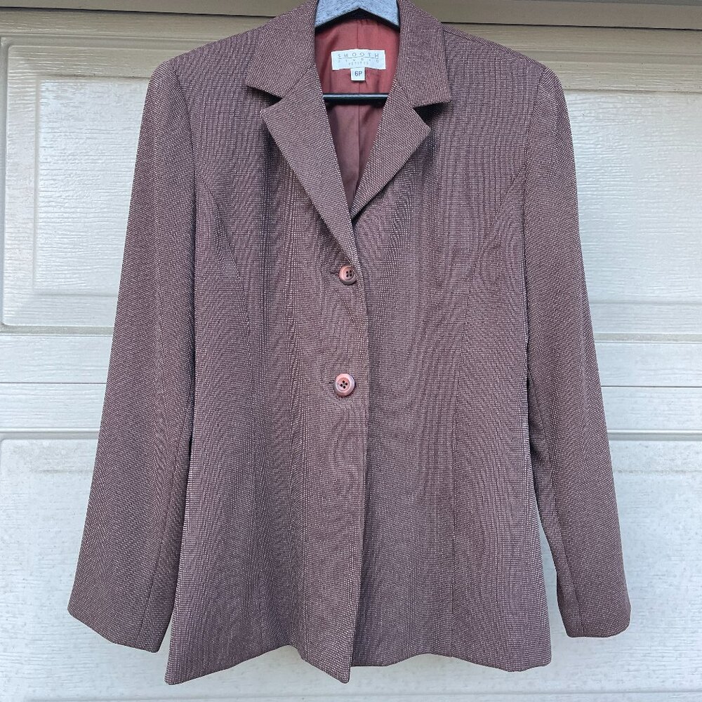 Petite Brown Blazer Jacket 6P Vintage 90s Talbots Micro Check Made in USA